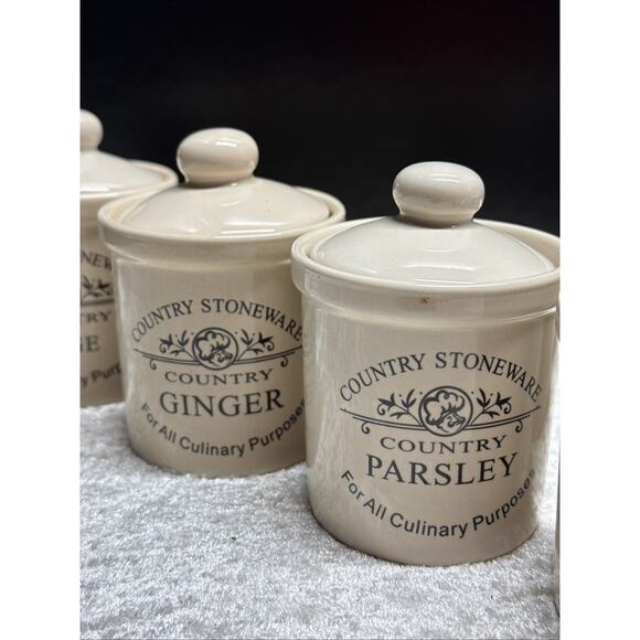 Country stoneware spice jars Set of 7! EUC - Picture 4 of 11